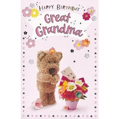 Image of Great Grandma Birthday Card Barley Bear and Flower Pot Embossed with Foil Details by ICG