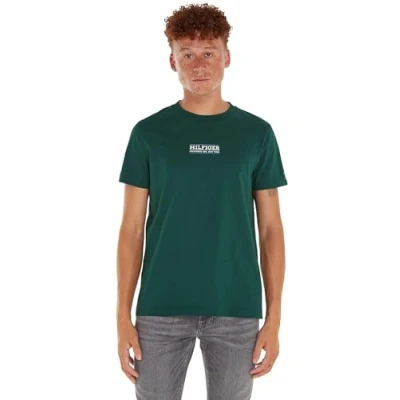 Image of Tommy Hilfiger Men Short Sleeve T Shirt Crew Neck, Green (Hunter), XS
