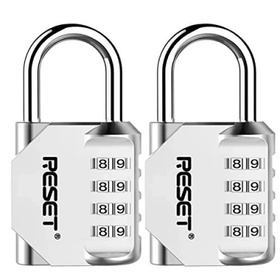 Image of RESET 060 4 Digit Combination Padlock, Outdoor Lock, Indoor Ideal for School Locker, Gym Fence, Gate, Hasp, Shed, Toolbox Sliver, 2 Pack