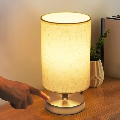 Image of DAMORON Touch Bedside Lamp, LED Modern Nightstand Fabric Shade, Table Lamps for Bedroom, Lamp Bedroom and Living Room, Bulb Included