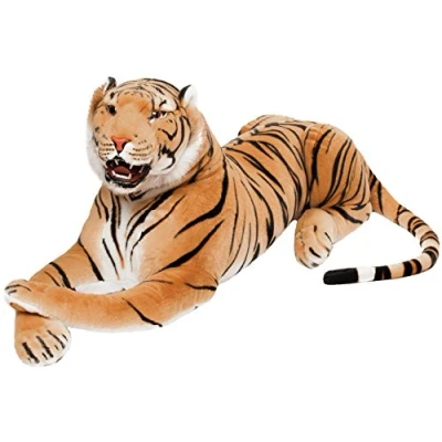 Image of BRUBAKER Roaring Tiger Cuddly Toy with Teeth Brown 50 Inches (130 cm) Lying Down Lifelike Stuffed Animal Soft King of the Jungle