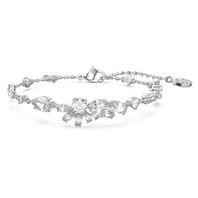 Image of Swarovski Gema bracelet, Mixed cuts, Flower, White, Rhodium plated