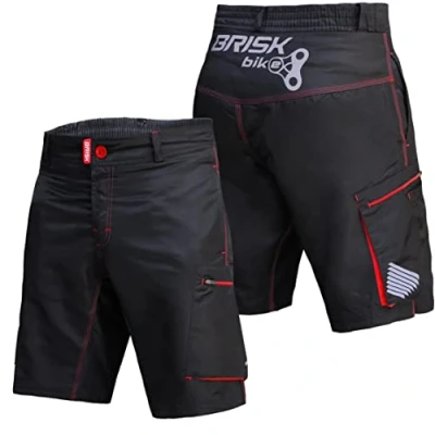 Image of Brisk Bike MTB Men Cycling Shorts including Inner Padded Compression (Black/Red, Small)