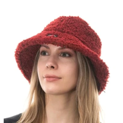 Image of CRAGGI Teddy Borg Bucket Hat Wide Brim Crimson Red Sherpa Festival