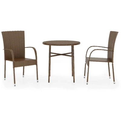 Image of vidaXL 3 Piece Garden Dining Set Poly Rattan Brown