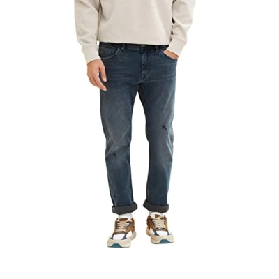 Image of TOM TAILOR Men&#039;s 1035777 Troy Slim Jeans, 10172 Mid Stone Blue Black Denim, 33 W/32 L