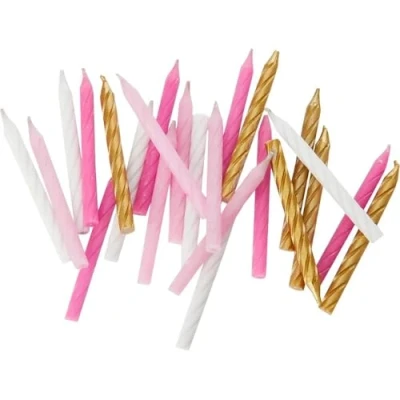 Image of Unique Party 19972 Pink, White &amp; Gold Spiral Birthday Candles, Pack of 24,6 centimeters
