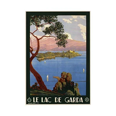 Image of Wee Blue Coo Travel Lake Garda Beautiful Scenic Italy Vintage Advert Wall Art Print