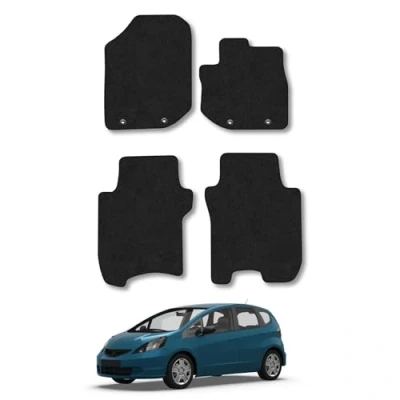 Image of Car Mats Compatible with Honda Jazz (2011 2015) Tailored Fit Black Carpet Floor Set Accessory Custom 4 Pieces Anti Slip Backing &amp; Binding Trim Edge