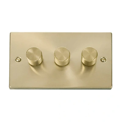 Image of Click Deco 3 Gang 2 Way 100W LED Dimmer Switch Satin Brass