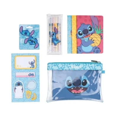 Image of Grupo Erik Disney Stitch Stationery Set Pencil Case With A6 Notebooks, Highlighter Set, Sticky Notes, Paper Clips Gifts