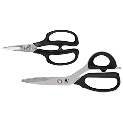 Image of Shun Cutlery 2 Piece Kitchen Shear Set, Stainless Steel Cooking Scissors, Blades Separate for Easy Cleaning, Comfortable, Non Slip Handle, Shears Heavy Duty