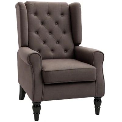 Image of HOMCOM Retro Accent Chair, Wingback Armchair with Wood Frame Button Tufted Design for Living Room Bedroom, Brown