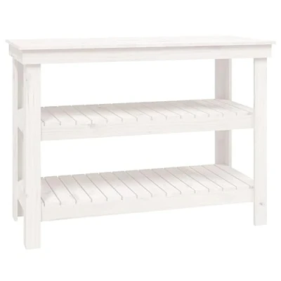 Image of vidaXL Work Bench White 110.5x50x80 cm Solid Wood Pine
