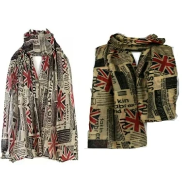 Image of V VAPE Newspaper Union Jack Print Large Viscose Ladies Scarf Shawl Wrap (WHITE)