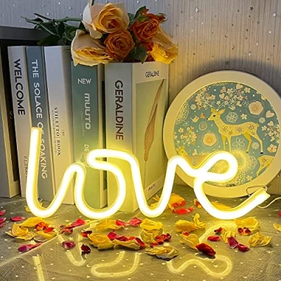 Image of LED Love Signs Warm White Neon Sign Light Lights for Bedroom Wall Decor Battery or USB Operated Wedding Valentine&#039;s Day Girlfriend Gift