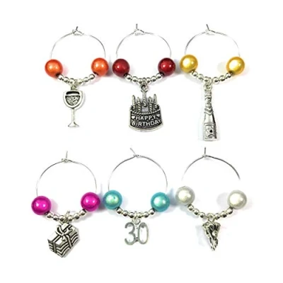 Image of Libby&#039;s Market Place 30th Birthday Gift Wine Glass Charms with Organza Bag