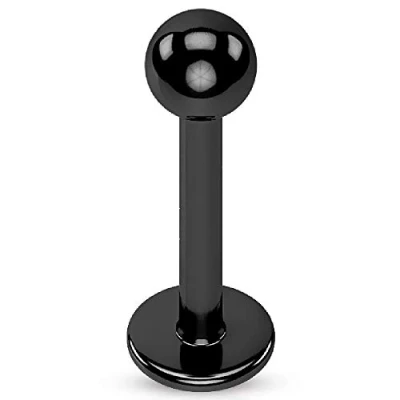 Image of The Goldmine Black IP over 316L Surgical Stainless Steel Labret Piercing 16GA(1.2mm) 1/4&quot;(6mm) bar, 3mm ball