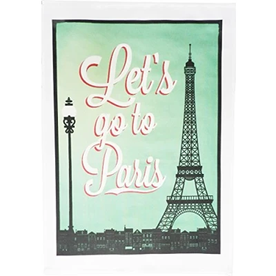 Image of Half a Donkey Let&#039;s go to Paris Vintage Style Large Cotton Tea Towel
