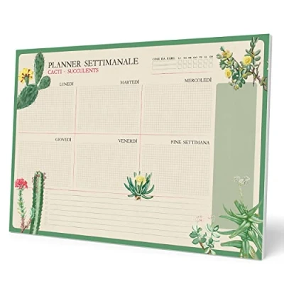 Image of Grupo Erik Italian Version Botanical Cacti A3 Desk Pad with Daily, Weekly and Monthly Calendar Desktop Planner Note 54 Undated Tear Off Sheets 11.7 x 16.5 inches To Do List