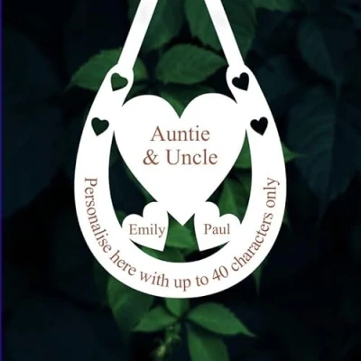 Image of Personalised Auntie &amp; Uncle Wedding Bridal Gift Lucky Keepsake Horseshoe with Hearts. AGiftForYouUK D161