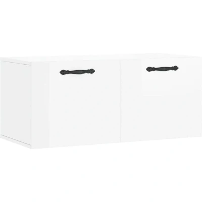 Image of vidaXL Wall Cabinet in High Gloss White Engineered Wood Floating Storage Unit 80x36.5x35 cm Mounted Living Room Furniture
