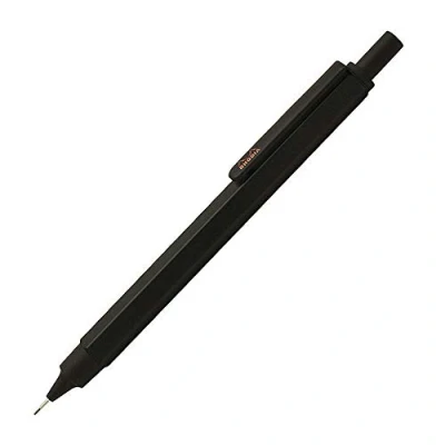 Image of RHODIA 9399C scRipt Mechanical Pencil Hexagonal Body in Brushed Aluminium Black for Standard 0.5 mm Graphite Leads, Retractable Steel Barrel, Eraser Under the Push Button Collection