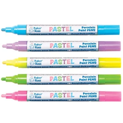 Image of Baker Ross AT479 Paint Pens Acrylic Pastel Marker Set, Art and Craft Supplies Pink, Blue, Purple, Yellow Green (5 Pack), Assorted, 5 Count (Pack of 1)