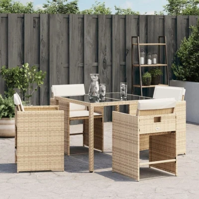 Image of vidaXL Garden Chairs with Cushions 4 pcs Beige Poly Rattan