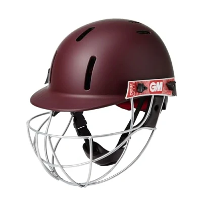 Image of Gunn &amp; Moore GM Purist GEO II Cricket Batting Helmet, BSI Approved, Geodesic Ultra Strong Grille, Maroon, Senior 540 590 mm
