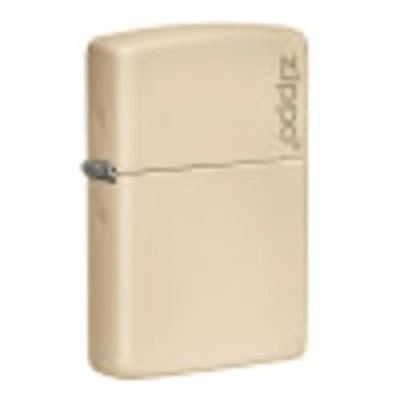 Image of Zippo, Fire Starter Real Windproof Lighter, Durable Metal, Iconic Design, Ideal for Camping and Outdoors, Refillable Lifetime Use, Brass, Flat Sand avec logo, talla única
