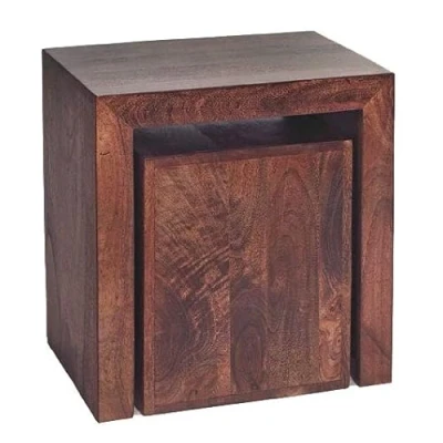 Image of Verty Cubed Nest of Tables Solid Mango Wood Nesting 2 Coffee Table Small Wooden for Living Room