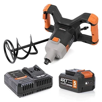 Image of Evolution Power Tools R120MXR LI Cordless Paddle Mixer, Portable with Battery, Charger &amp; (Perfect for Plaster, Paint, Mortar, Cement, Adhesive)