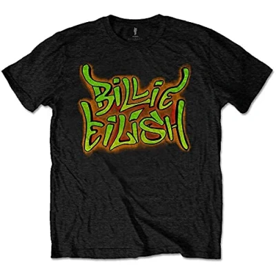 Image of Billie Eilish &#039;Airbrush Flames&#039; (Black) Kids T Shirt (3 4 Years)