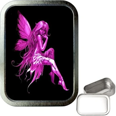 Image of TEEZ Pink Fairy 2oz Silver Tobacco Tin, Baccy Smoking Tin