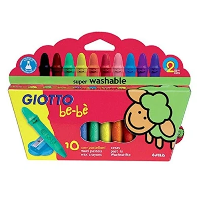 Image of Giotto be bè Large Wax Crayons, 10 Assorted Colours, Super Washable, Ideal for Children and Schools