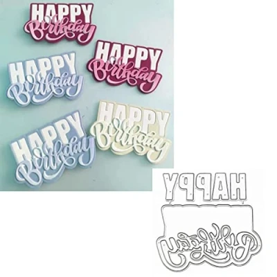 Image of Happy Birthday Letter Metal Die Cuts, Words HappyBirthday Frame Stencils DIY Crafts Cards Cutting Dies Cuts for Embossing Card Making Photo Decorative Paper Scrapbooking