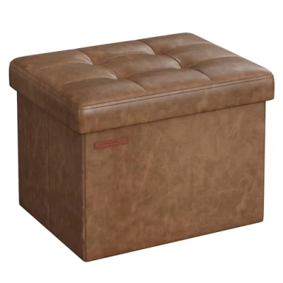 Image of SONGMICS Storage Ottoman, Foldable Small Ottoman Foot Rest, 31 x 41 cm Stool, Cube with Storage, Load up to 130 kg, for Living Room, Bedroom, Entryway, Coffee Brown LSF100K51