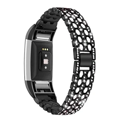 Image of GIMart Bling Strap Compatible for Fitbit Charge 2 Strap, Women Men Stainless Steel Rhinestone Replacement Band Wrist Metal Bracelet Wristband HR Fitness Tracker