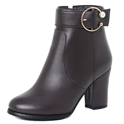 Image of Onewus Fashion Women Ankle Boots with Mid Block Heel (Pu Brown,13 UK)