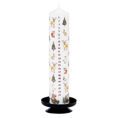 Image of Alison Gardiner Winter Wildlife Wax Christmas Advent Pillar Candle 50 Hours Burn Time 4.5 cm x 25.5