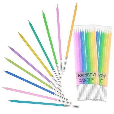 Image of Birthday Cake Candles Colorful Party Metallic Dessert Decoration Rainbow Cupcake Flames Smokeless for Kid Children Adult Ceremony Wedding Home Celebration Favor Supplies 30 Pack