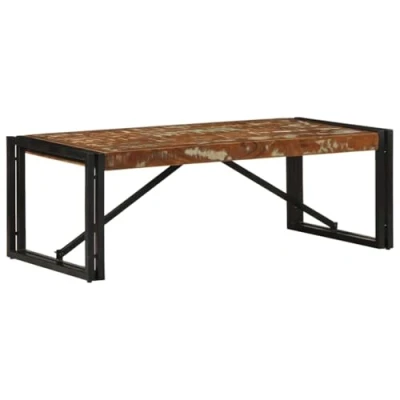 Image of vidaXL Reclaimed Wood Coffee Table 100x50x35 cm Industrial Iron Frame Multicolour Living Room/Office/Lounge