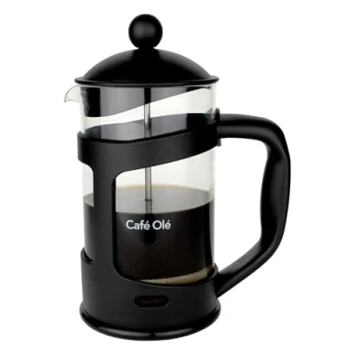 Image of Café Olé 6 Cup Everyday Black Plastic Cafetiere, Rust Resistant Stainless Steel Filter, Insulated Frame, Dishwasher Safe, French Press