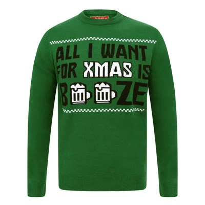 Image of Tokyo Laundry All I Want Crew Neck Jumper in Christmas Green Merry L