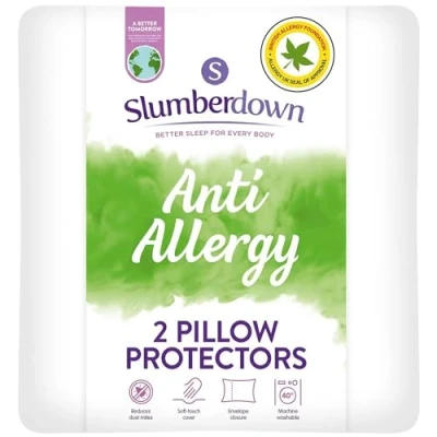 Image of Slumberdown Anti Allergy Pillow Protector 2 Pack Bacterial &amp; Dust Mite Resistant Soft Touch Quilted Protectors Machine Washable, Hypoallergenic, Fits UK Standard Size 48 x 74cm