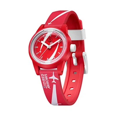 Image of Citizen Q&amp;Q Red Arrows solar powered 32mm watch, charges with sunlight or any other fluorescent light source, water resistant to 100m, 2 year warranty, for boys and girls R03A 502VY