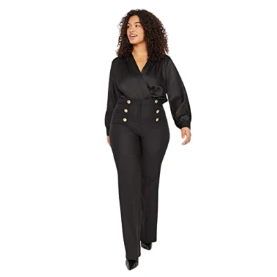Image of Trendyol Women&#039;s Damen Gerade Regulär Hohe Taille Hosen in Plus Size Shorts, Black, 16/Große n