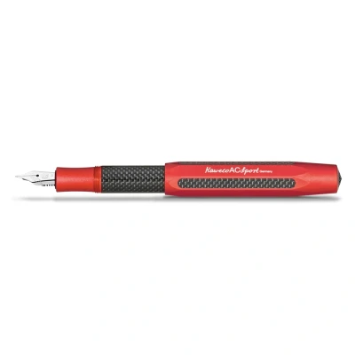 Image of Kaweco AC Sport Fountain Pen Red Aluminium and Carbon I Exclusive for Ink Cartridges Including Gift Metal Box 12.5 cm Nib Width M (Medium)