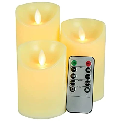 Image of 3 PCS Ivory LED Candles Flameless Moving Wick with Timer Remote Control Battery